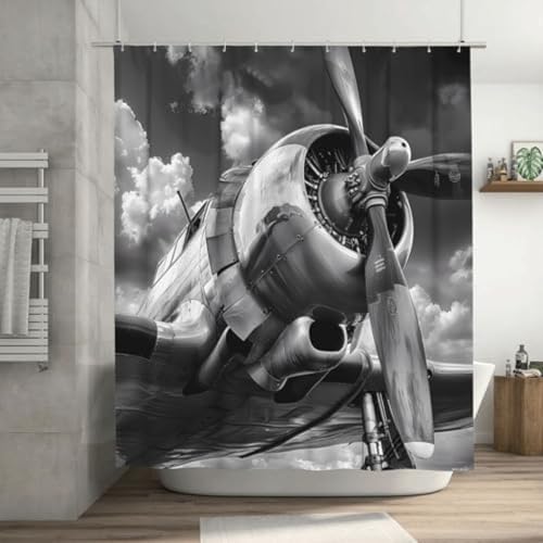 SANTPOT Duschvorhang Retro Flugzeug Flugzeug Flugzeug wasserdichte Badezimmervorhänge Mit 12 Kunststoffhaken Polyester Stoff Dusche Vorhänge Für Badezimmerbadewanne von SANTPOT