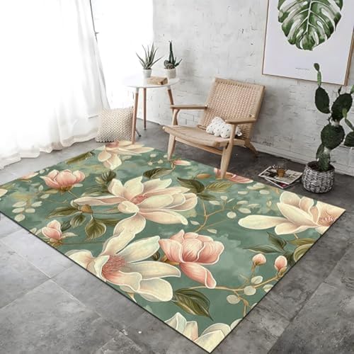 SANTPOT Elegante Retro Blumen Farbenfrohe Druckteppich Nicht rutschfeste Teppiche Atmungsaktiv, von SANTPOT