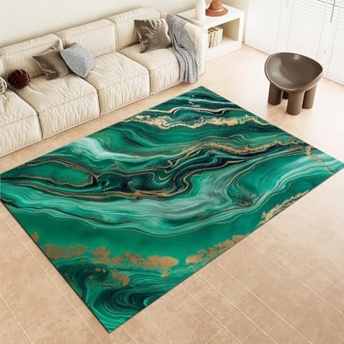 SANTPOT Emerald Green Area Teppiche Marmorgrüne Texturmaschine Waschbarer Nicht Rutscher Fläche Teppich Easy Care Short Stapel Teppich Für Wohnzimmer Schlafzimmer Esszimmer Büro & Kinderzimmer, von SANTPOT