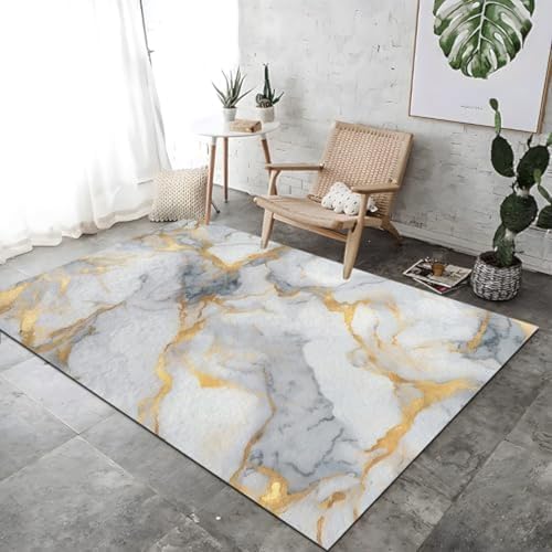 SANTPOT Farbenfrohe Lounge Teppiche, Teppich Innenteppich Blattgold Marmor Design Großer Teppich Atmungsaktiv Und Weich Für Schlafzimmer Küchen Schlafsaal, von SANTPOT
