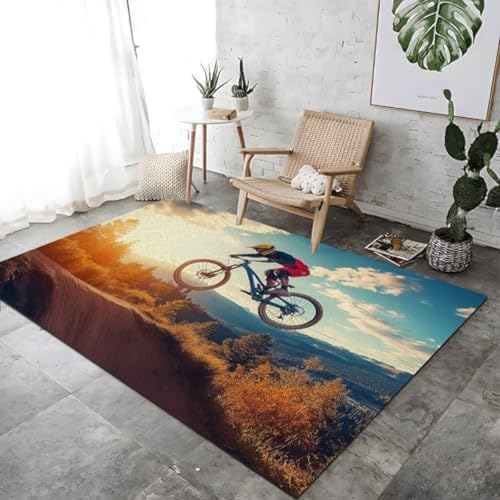 SANTPOT Farbenfrohe Lounge Teppiche, Teppich Innenteppich Spring Mountain Bike Design Großer Teppich Teppich Atmungsaktiv Und Weich Für Schlafzimmer Küchen Schlafsaal, von SANTPOT