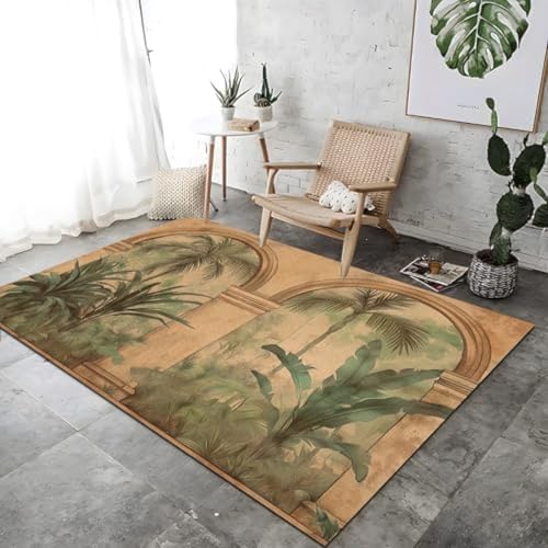 SANTPOT Fläche Rug Brown Lounge Teppiche, Teppich Innenteppich Tropische Pflanzen Palmen Design Großer Teppich Atmungsaktiv Und Weich Für Schlafzimmer Küche Schlafsaal, von SANTPOT