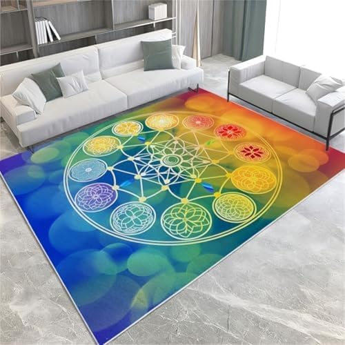 SANTPOT Geometrische Chakra-Fläche Teppiche Abstrakte Blume Von Lebensmaschinen Waschbarer Teppich Weiche Flauschige, rutschfeste Haufen Teppich Für Wohnzimmer Schlafzimmer Esszimmer Küchenbüro & von SANTPOT