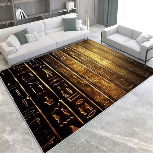 SANTPOT Gold Area Teppiche Antike Ägyptische Hieroglyphen Waschbarer Plüsch & Flauschiger Kurzer Stapelbodenmatte 60 X 90 cm Für Schlafzimmer Esszimmer & Lounges,60 X 90 cm von SANTPOT