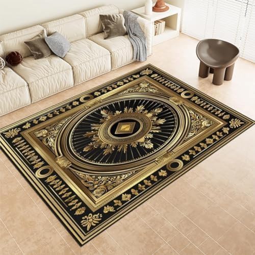 SANTPOT Goldene Fläche Teppiche Bohemian Goldmuster Nicht rutschfeste Fläche Teppich 160 X 230 cm Kurze Stapelbodenmatte Für Wohnzimmer Schlafzimmer Badezimmer Küche & Büro,180 X 240 cm SANTPOT Goldene Fläche Teppiche Bohemian Goldmuster Nicht rutschfeste Fläche Teppich 160 X 230 cm Kurze Stapelbodenmatte Für Wohnzimmer Schlafzimmer Badezimmer Küche & Büro,180 X 240 cm von SANTPOT