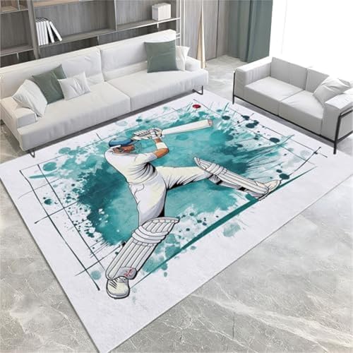 SANTPOT Graffiti -Fläche Teppich Teppiche Für Wohnzimmer Schlafzimmer Cricket Player Bodenmatte Gedrucktes Design Weicher Teppich, von SANTPOT
