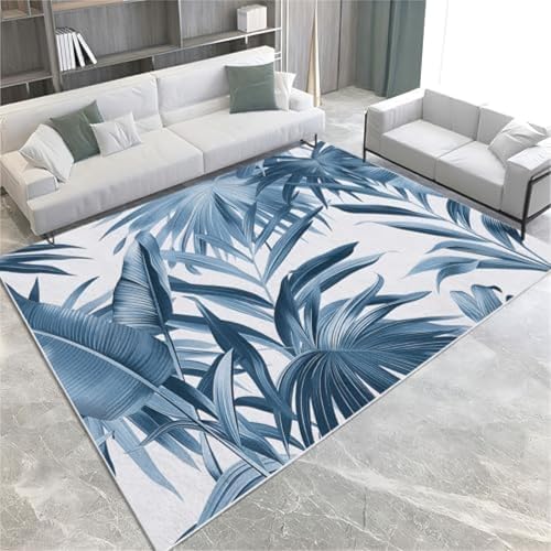 SANTPOT Graue Blaue Fläche Teppiche Palmblatt Pflanze Blattwaschbar Teppich Nicht Rutschfestem Akzent Teppich Für Wohnzimmer Schlafzimmer Hausbüro Küche Dekoration,160x230cm SANTPOT Graue Blaue Fläche Teppiche Palmblatt Pflanze Blattwaschbar Teppich Nicht Rutschfestem Akzent Teppich Für Wohnzimmer Schlafzimmer Hausbüro Küche Dekoration,160x230cm von SANTPOT