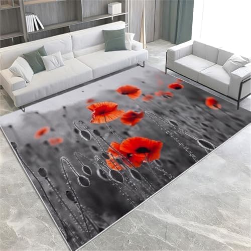 SANTPOT Grauzone Teppiche Rot Mohnblume Weicher Innenbereich Teppich Maschin, von SANTPOT