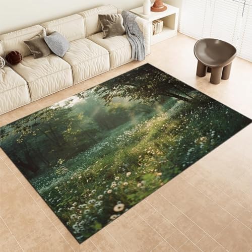 SANTPOT Grüne Bäume Teppiche Natürliches Grünes Gras Und Bäume Waschbarer Plüsch & Flauschiger Nicht Rutscher Stapelbodenmatte Für Schlafzimmer Esszimmer & Lounges, von SANTPOT