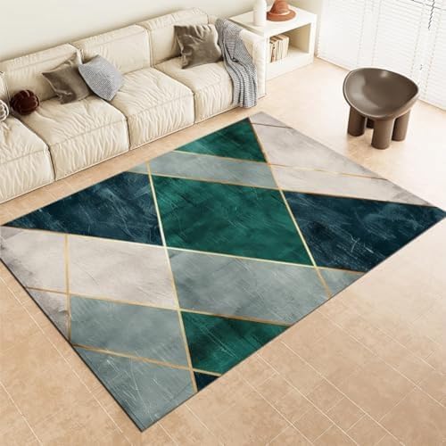 SANTPOT Grüne Fläche Teppiche Geometrische Grafiken Nicht rutschfeste Fläche Teppich Kurze Stapelbodenmatte Für Wohnzimmer Schlafzimmer Badezimmer Küche & Büro, SANTPOT Grüne Fläche Teppiche Geometrische Grafiken Nicht rutschfeste Fläche Teppich Kurze Stapelbodenmatte Für Wohnzimmer Schlafzimmer Badezimmer Küche & Büro, von SANTPOT