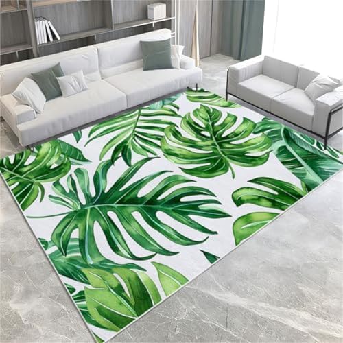 SANTPOT Grüne Fläche Teppiche Palmblatt Pflanze Blattwaschbar Teppich Nicht Rutscher Akzent Teppich Für Wohnzimmer Schlafzimmer Hausbüro Küchendekoration, von SANTPOT