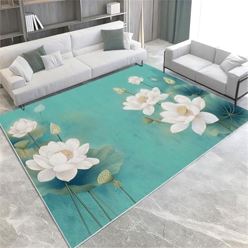 SANTPOT Hellblaue Teppich Teppiche Chinesische Malerei Lotus Nicht rutschfeste Fläche Teppich 80 X 150 cm Kurze Stapelbodenmatte Für Wohnzimmer Schlafzimmer Badezimmer Küche & Büro,80 X 150 cm SANTPOT Hellblaue Teppich Teppiche Chinesische Malerei Lotus Nicht rutschfeste Fläche Teppich 80 X 150 cm Kurze Stapelbodenmatte Für Wohnzimmer Schlafzimmer Badezimmer Küche & Büro,80 X 150 cm von SANTPOT