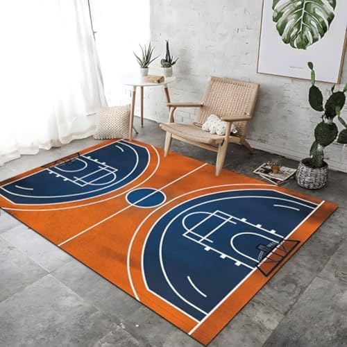 SANTPOT Home Sport Basketball Court Design Area Teppich Teppich Für Schlafzimmer Orange Und Blau Kurze Haufen Waschbarer Teppiche Für Schlafzimmer Weiche Nichtschuppen Home Dekoration, von SANTPOT