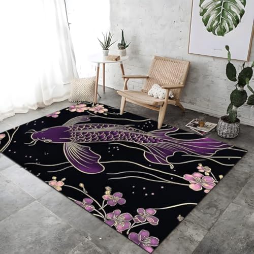 SANTPOT Lila Lounge Teppiche, Teppich Innenteppich Blume Koi Design Großer Teppich Teppich Atmungsaktiv Und Weich Für Schlafzimmer Küchen Schlafsaal, von SANTPOT
