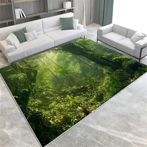 SANTPOT Naturlandschaftsgebiet Teppiche Grüne Wald Nicht rutschfeste Fläche Teppich Kurze Stapelbodenmatte Für Wohnzimmer Schlafzimmer Badezimmer Küche & Büro, von SANTPOT