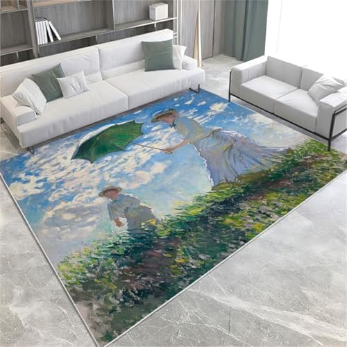SANTPOT Ölmalereien Teppiche Grüne Gras Mutter Und Tochter Maschine Waschbarer Nicht Rutscher Fläche Teppich Easy Care Short Stapel Teppich Für Wohnzimmer Schlafzimmer Esszimmer Büro & von SANTPOT