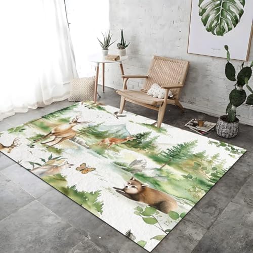 SANTPOT Polychromatisch Waschbares Schlafzimmer Teppich Aquarell Waldsee Tiere Drucken Nicht -Schlupf -Leichte Dünne Akzentteppiche Innenboden Teppich, SANTPOT Polychromatisch Waschbares Schlafzimmer Teppich Aquarell Waldsee Tiere Drucken Nicht -Schlupf -Leichte Dünne Akzentteppiche Innenboden Teppich, von SANTPOT