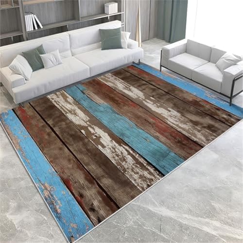 SANTPOT Retro-Fläche Teppiche Draggy Holz Getreide Maschine Waschbarer Teppich Weicher Kurzer Pfahl Teppich Mit Rutschfleck, Fleckresistent Für Wohnzimmer Schlafzimmer Küche Und Büro Wohnkultur, von SANTPOT