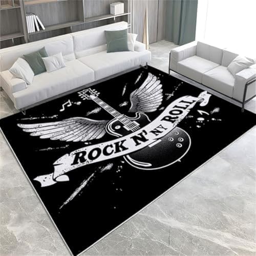 SANTPOT Schwarze Teppich Teppich Musik Rock Gitarre Nicht rutschfeste Fläche Teppich 60 X 90 cm Kurze Stapelbodenmatte Für Wohnzimmer Schlafzimmer Badezimmer Küche & Büro,80 X 150 cm SANTPOT Schwarze Teppich Teppich Musik Rock Gitarre Nicht rutschfeste Fläche Teppich 60 X 90 cm Kurze Stapelbodenmatte Für Wohnzimmer Schlafzimmer Badezimmer Küche & Büro,80 X 150 cm von SANTPOT