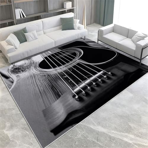SANTPOT Schwarze Teppich Teppich Musikgitarre Waschbarer Teppich 140 X 200 cm Nicht Rutschfestem Akzent Teppich Für Wohnzimmer Schlafzimmer Home Office Küchendekoration,140 X 200 cm von SANTPOT