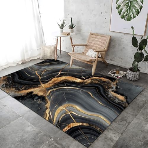 SANTPOT Schwarzer Großer Teppich Luxus Onyx Marmor Anti Shed Lounge Teppiche Maschin, von SANTPOT
