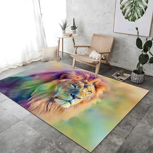 SANTPOT Teppich Aquarell Löwe Tierdruck Druck Großer Teppich Farbenfroh, von SANTPOT