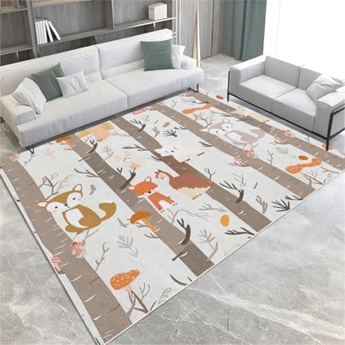 SANTPOT Tierbereich Teppiche Birch Forest Fox Machine Waschbare Nicht rutschfeste Kurze Pfahl Teppich 160 X 230 cm Für Wohnzimmer Schlafzimmer Wohnkultur Teppich,140 X 200 cm von SANTPOT