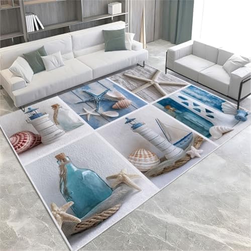 Strand Themenbereich Teppiche Geometrische Seestern Leuchtturm Maschinenwaschbar Teppich Weiche Flauschige, rutschfeste Teppich Für Wohnzimmer Schlafzimmer Esszimmer Küchenbüro & Kinderzimmer, von SANTPOT