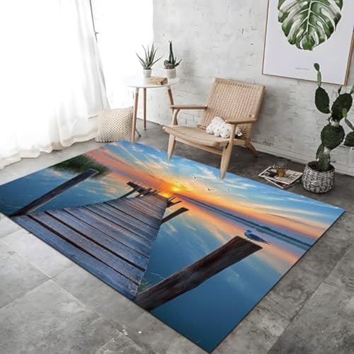 Teppich Sunset Pier Druck Großer Farbenfroher Heimteppich - Innentür Nicht Rutschfleckenmatte Teppich Teppich Polyester Faser Einfach Zu Reinigen Waschbare Teppiche, Teppich Sunset Pier Druck Großer Farbenfroher Heimteppich - Innentür Nicht Rutschfleckenmatte Teppich Teppich Polyester Faser Einfach Zu Reinigen Waschbare Teppiche, von SANTPOT