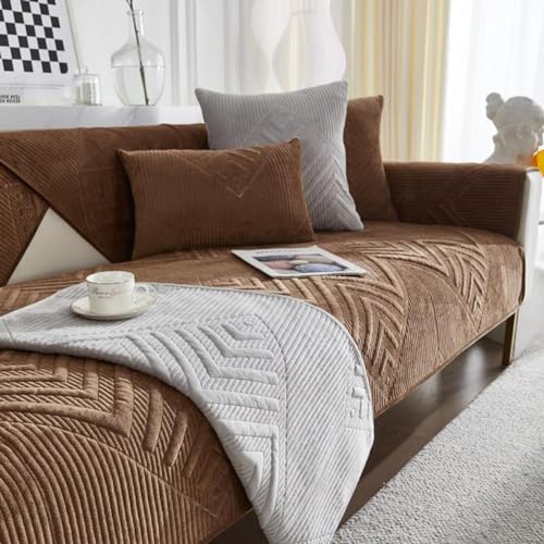 SANTUO Sofabezug Antirutsch,Sofa überzug Sofaschoner rutschfest,Sofa Cushion Sofaschutz L Form Ecksofa,Couch Bezug Schmutzabweisend Sofaschutz Hund Kratzschutz Katze, Dark Brown5-70x210cm von SANTUO