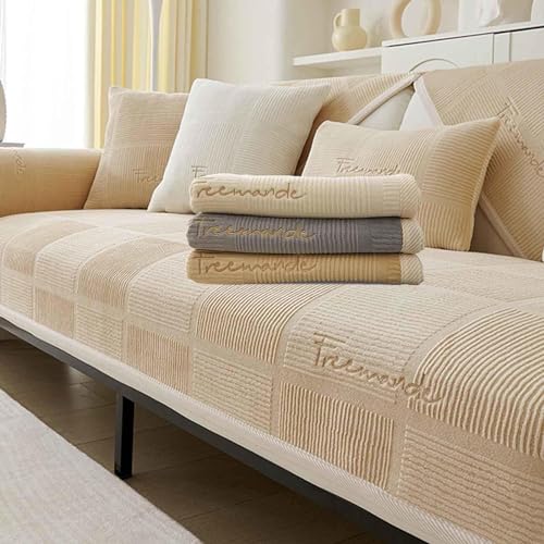 SANTUO Sofabezug Antirutsch,Sofa überzug Sofaschoner rutschfest,Sofa Cushion Sofaschutz L Form Ecksofa,Couch Bezug Schmutzabweisend Sofaschutz Hund Kratzschutz Katze,Khaki1-90x160cm von SANTUO