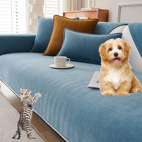 SANTUO Sofaschoner rutschfest, Sofa überzug Sofabezug L Form Eckcouch, Waschmaschinenfest Couchbezug Decke Sofadecke Sofaschutz Hund Katze Kratzschutz,Blue2-70x210cm von SANTUO