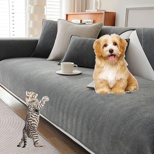 SANTUO Sofaschoner rutschfest, Sofa überzug Sofabezug L Form Eckcouch, Waschmaschinenfest Couchbezug Decke Sofadecke Sofaschutz Hund Katze Kratzschutz,Gray2-Kissenbezug（45x45cm） von SANTUO