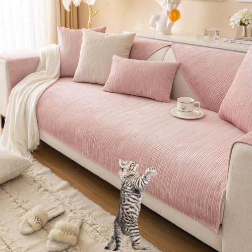 SANTUO Sofaschoner rutschfest, Sofa überzug Sofabezug L Form Eckcouch, Waschmaschinenfest Couchbezug Decke Sofadecke Sofaschutz Hund Katze Kratzschutz,Pink4-70x180cm von SANTUO