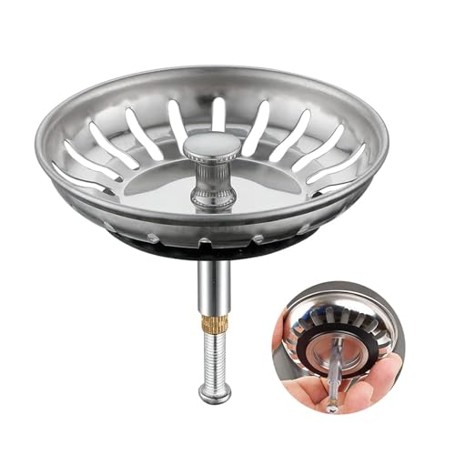 SANTUO Spüle 82mm Zubehör HöhenverstellbarerSiebkörbchen bflussstopfen Edelstahl Spülbecken Stöpsel mit Stöpsel für Spülbecken Höhenverstellbar Abflusssieb Küchenspüle von SANTUO