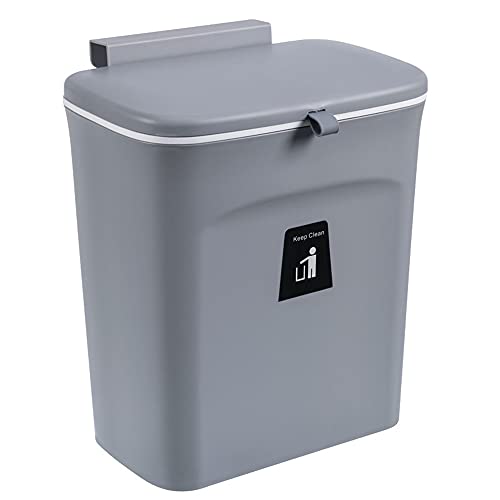 9 Liter Küchenkomposteimer, hängender kleiner Mülleimer mit Deckel für Schrank/Badezimmer/Schlafzimmer/Büro/Camping/WC, Wandmontage, Thekenabfall, Komposteimer (grau) von SANWENYU