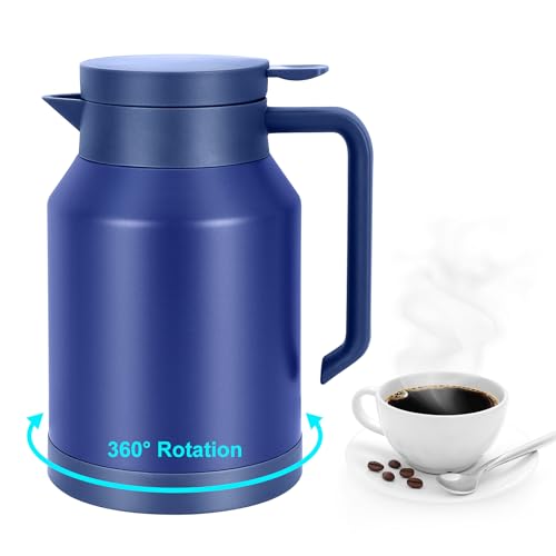 SANWICH Thermo-Kaffeekaraffe, 360 Grad drehbar, isoliert, Edelstahl, Getränkespender, Kaffeekaraffen zum Warmhalten, ideal für Kaffee, Tee, Wasser, 1,5 l, Blau, 1,5 l von SANWICH