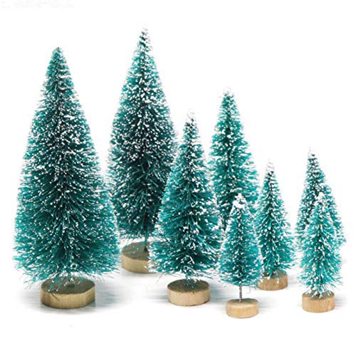 SANWOOD 8 x Miniatur-Weihnachtsbaum, künstlicher Weihnachtsbaum, Tischplatte, Schnee, mattiert, Winter-Schnee-Ornamente, Modelle für Weihnachten, Party, Basteln, Heimdekoration (blau-grün) von SANWOOD