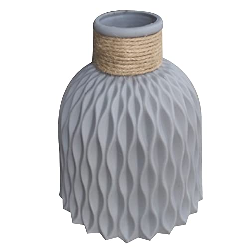 SANWOOD Design Blumenvase Kreative Dekoration Nordic Style Kunststoff Faux Keramik Gestreifte Vase-Desktop-Dekor für Zuhause - grau von SANWOOD