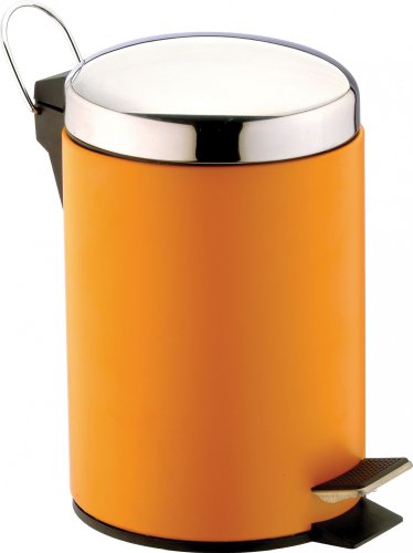 SANWOOD orange Treteimer, Bad-Abfalleimer 3 Liter mit Griff, Kosmetikeimer aus pulverbeschichtetem Stahl mit Edelstahl Deckel, Metall, 22.0 x 17.0 x 24.0 cm von SANWOOD