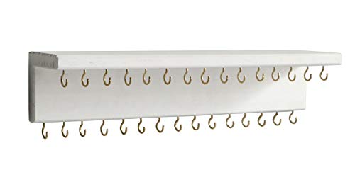 SANY DAYO HOME Schmuck-Organizer mit 30 Haken und Kosmetikablage, 38,1 x 7,6 x 10,2 cm, rustikaler Kiefernholzhalter für Halsketten und Armbänder, geeignet für Kinder und Erwachsene (Retro-Weiß) von SANY DAYO HOME