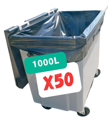 Abfallsack 1000-1100 L | Schutzhülle für Müllcontainer 1000 Liter | Karton mit 50 Säcken | Opak Schwarz | Professionelle Produktreihe | Dicke 30µ | Auslaufsicher und schmutzabweisend | von SANY