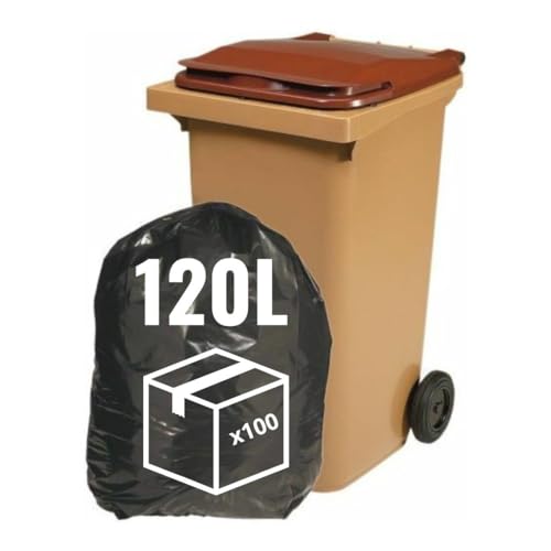 Müllbeutel 120 Liter | Karton mit 100 Beuteln | Recyceltes PE | Kleincontainer oder Mülleimer 100 Liter | Geruchs- und schmutzabweisend | Sehr widerstandsfähig (30µ) von SANY