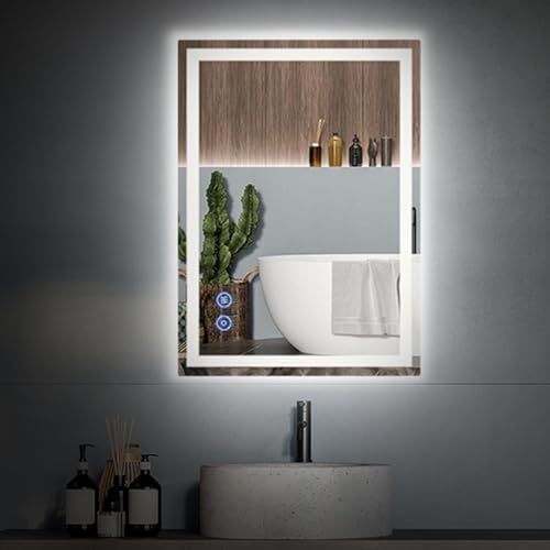SANYCASA Badspiegel mit Beleuchtung 50x70 cm Wandspiegel mit Touch-Schalter Beschlagfrei 3 Lichtfarben Dimmbar Speicherfunktion Antibeschlag von SANYCASA