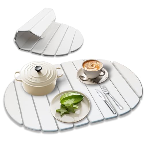 SANYCASA Große Abtropfmatte - schnell absorbierende, rutschfeste Steinmatte für Küchentheke, faltbares Design, passt zu jeder Einrichtung (weiß, 60 x 39 cm) von SANYCASA