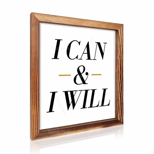 Gerahmtes Wandschild mit Aufschrift "I Can and I Will, 20,3 x 20,3 cm, mit positiven Zitaten, Bauernhaus-Wandbehang, Vintage-Heimdekoration, Familienschild Gerahmtes Wandschild mit Aufschrift "I Can and I Will, 20,3 x 20,3 cm, mit positiven Zitaten, Bauernhaus-Wandbehang, Vintage-Heimdekoration, Familienschild von SAODOMA