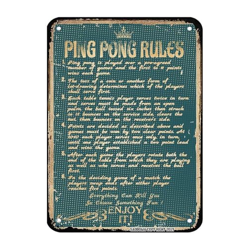 SAODOMA Blechschild mit Ping Pong Rules – Retro-Stil – Geschenke für Tischtennisliebhaber, privates Fitnessstudio, Innen- und Außenbereich, Heimdekoration, Wissen aus Metall von SAODOMA