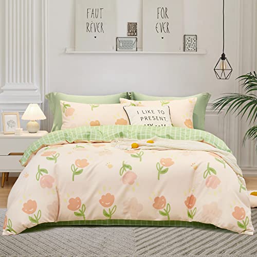 SAPHREAS Bettwäsche 200 x 220 3teilig Bettbezug - Bettwäsche-Sets 200 x 220 cm mit 2 Kissenbezüge 80x80cm,Rosa Tulipa-Blumen-Bettwäsche Set aus Bio-Baumwolle，mit Reißverschluss von SAPHREAS
