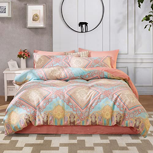 SAPHREAS Rosa Bohemian Bettwäsche 200x220 cm 3teilig Boho Böhmisch Bettwäsche Sets mit Reißverschluss 1 Bettbezug 200x220 cm und 2 Kissenbezug 80x80 cm von SAPHREAS