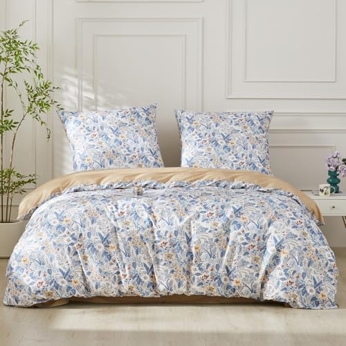 SAPHREAS Bettwäsche 200x200 Blau Bettwäsche Sets Retro Böhmisch Baumwolle Botanisch Blumenmuster Bettwäsche 3teilig Kuschelige 1 Bettbezug 200x200 cm mit Reißverschluss + 2 Kissenbezüge 80x80 cm von SAPHREAS